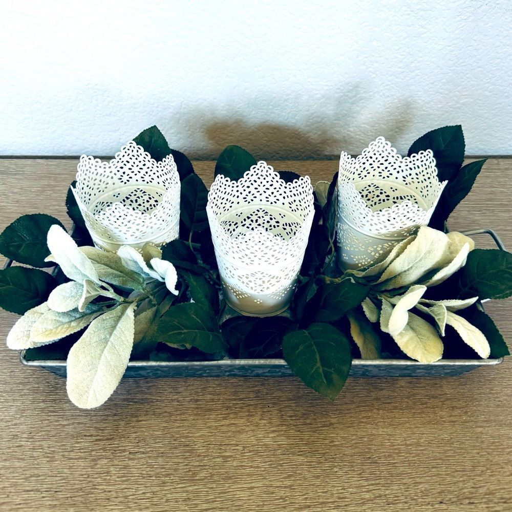 Farmhouse Galvanized Tray Greenery Candle Holder Planter Vases Decor